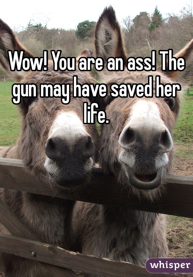 Wow! You are an ass! The gun may have saved her life. 