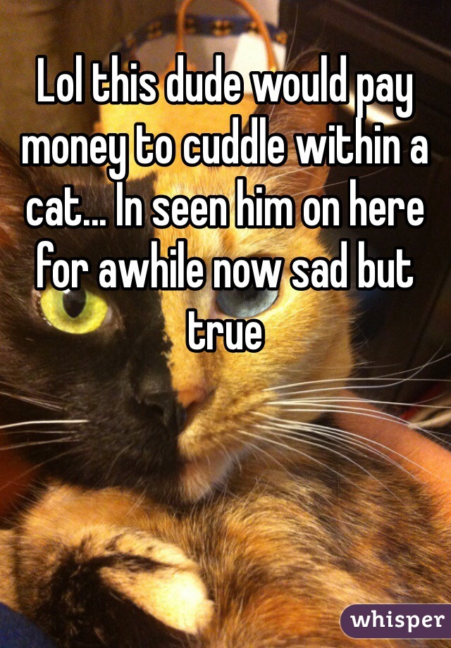 Lol this dude would pay money to cuddle within a cat... In seen him on here for awhile now sad but true