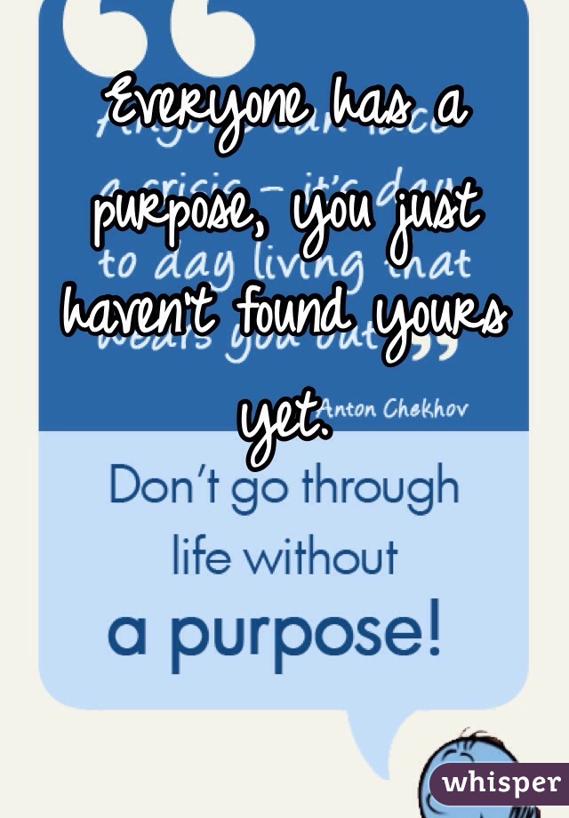 Everyone has a purpose, you just haven't found yours yet. 