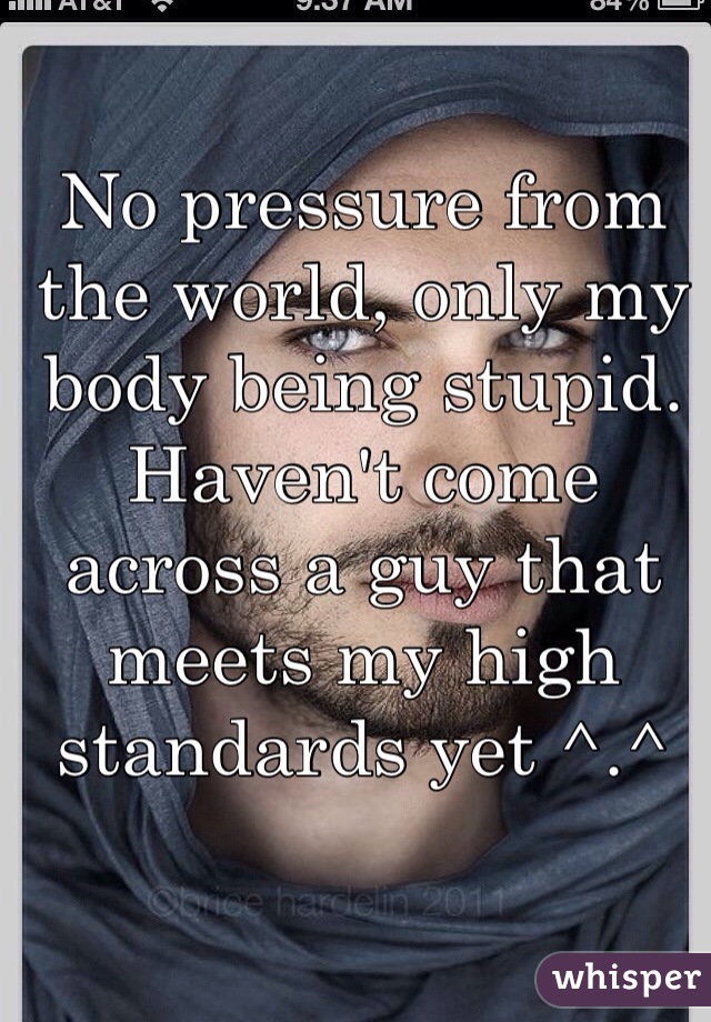 No pressure from the world, only my body being stupid. Haven't come across a guy that meets my high standards yet ^.^
