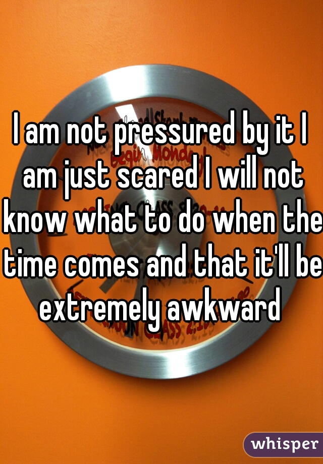 I am not pressured by it I am just scared I will not know what to do when the time comes and that it'll be extremely awkward 