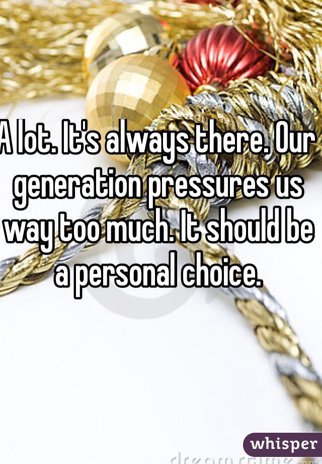 A lot. It's always there. Our generation pressures us way too much. It should be a personal choice. 