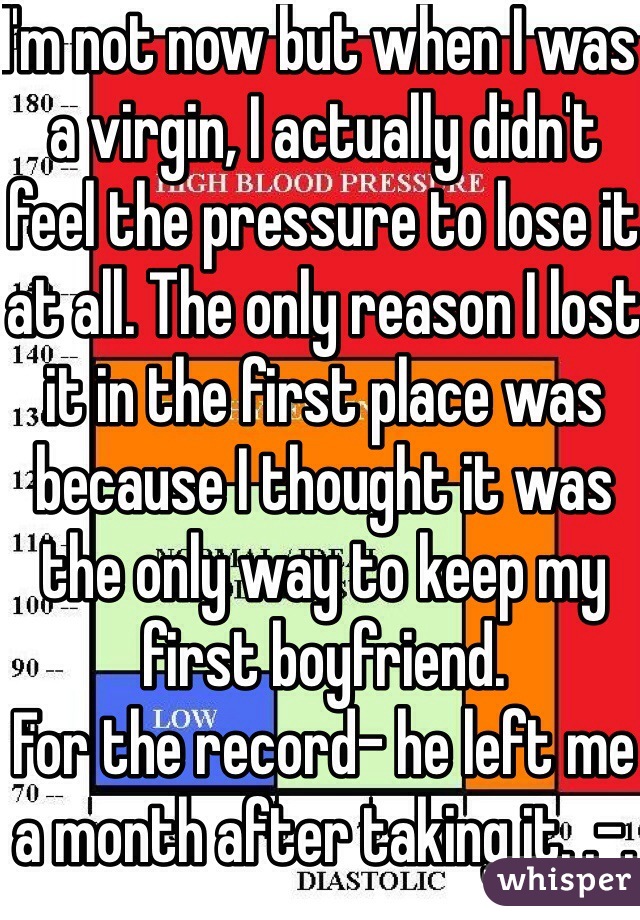 I'm not now but when I was a virgin, I actually didn't feel the pressure to lose it at all. The only reason I lost it in the first place was because I thought it was the only way to keep my first boyfriend. 
For the record- he left me a month after taking it. .-. 