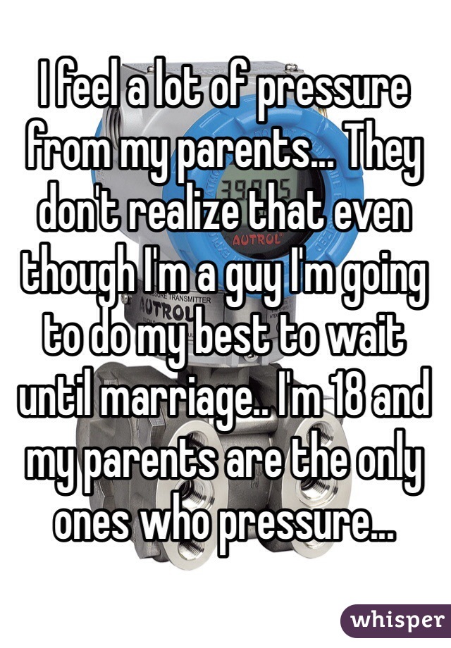 I feel a lot of pressure from my parents... They don't realize that even though I'm a guy I'm going to do my best to wait until marriage.. I'm 18 and my parents are the only ones who pressure... 