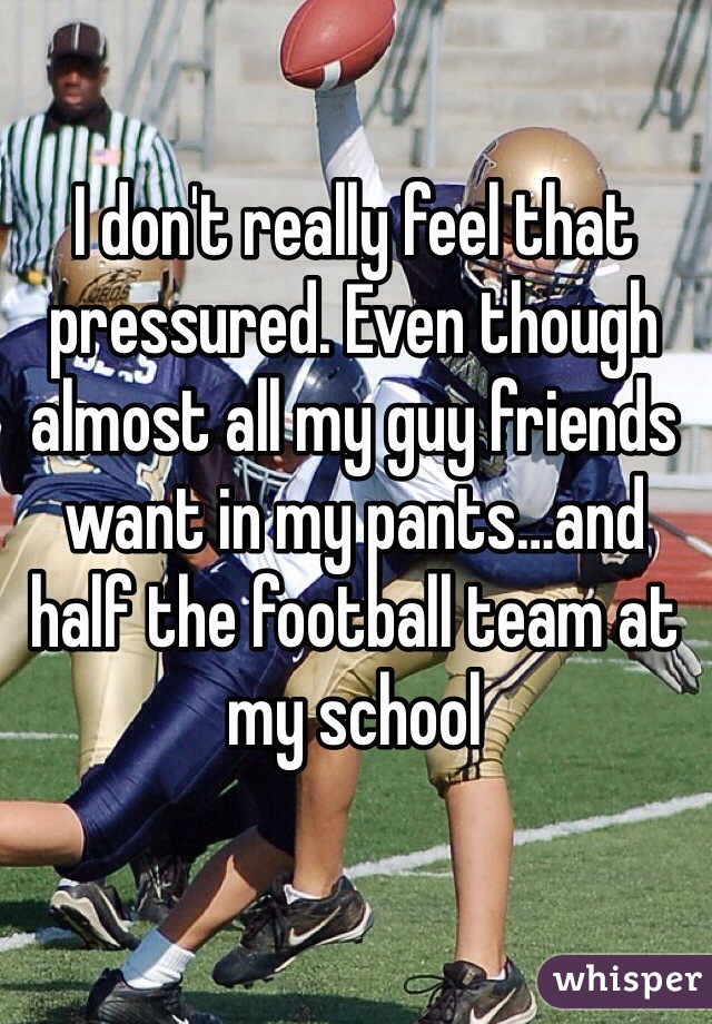 I don't really feel that pressured. Even though almost all my guy friends want in my pants…and half the football team at my school