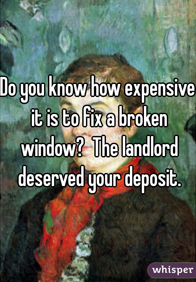 Do you know how expensive it is to fix a broken window?  The landlord deserved your deposit.