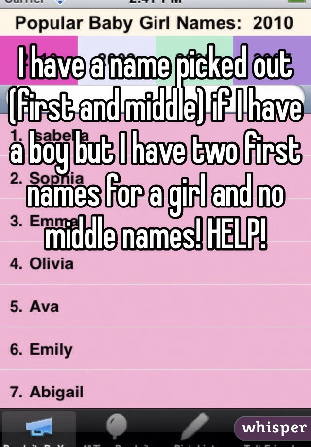 I have a name picked out (first and middle) if I have a boy but I have two first names for a girl and no middle names! HELP! 