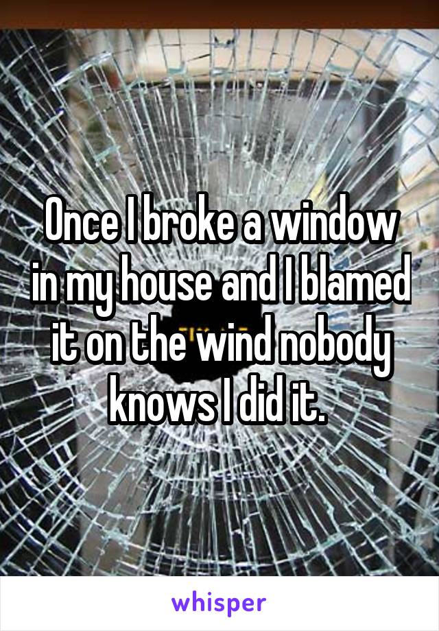 Once I broke a window in my house and I blamed it on the wind nobody knows I did it. 