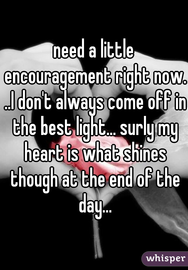 need a little encouragement right now. ..I don't always come off in the best light... surly my heart is what shines though at the end of the day...