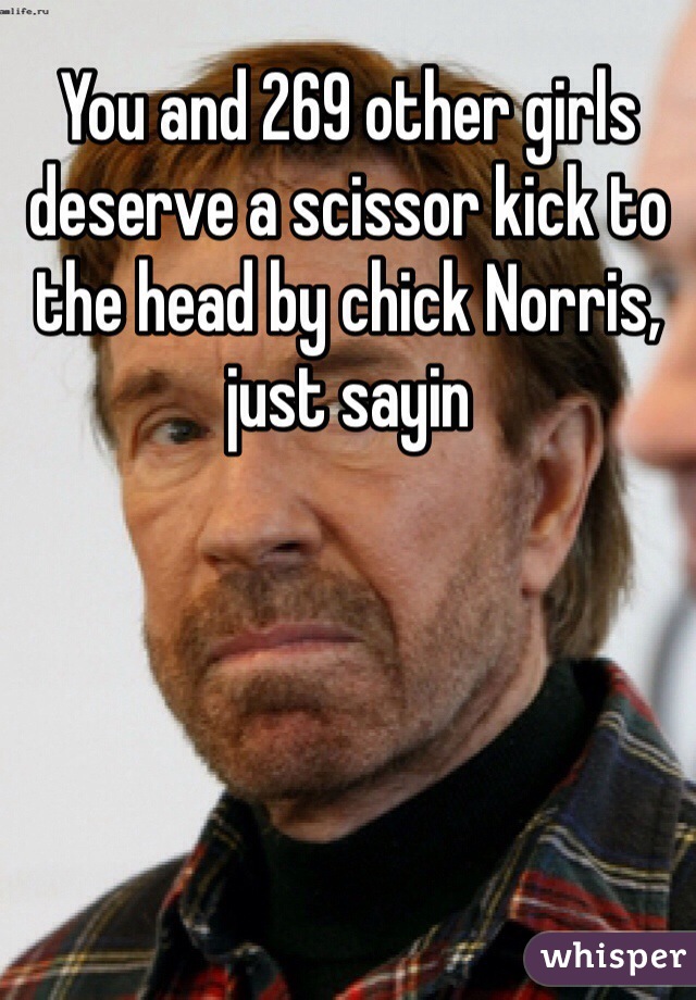 You and 269 other girls deserve a scissor kick to the head by chick Norris, just sayin 