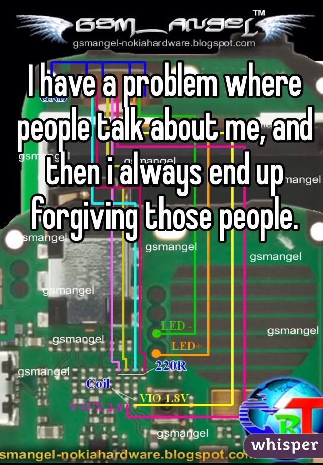 I have a problem where people talk about me, and then i always end up forgiving those people. 