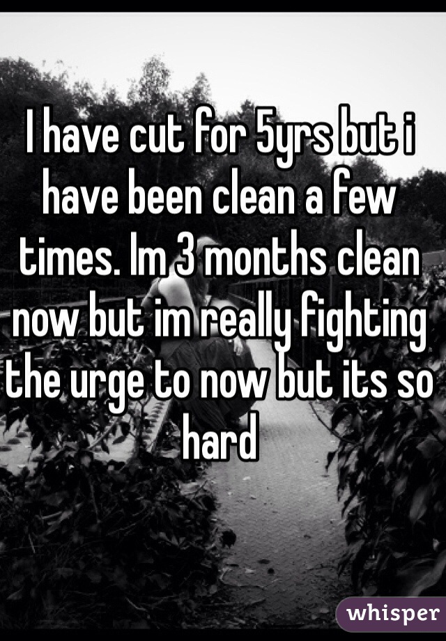 I have cut for 5yrs but i have been clean a few times. Im 3 months clean now but im really fighting the urge to now but its so hard