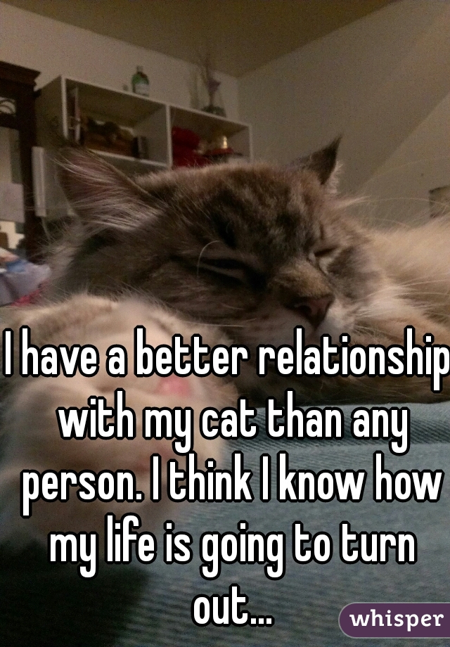 I have a better relationship with my cat than any person. I think I know how my life is going to turn out...