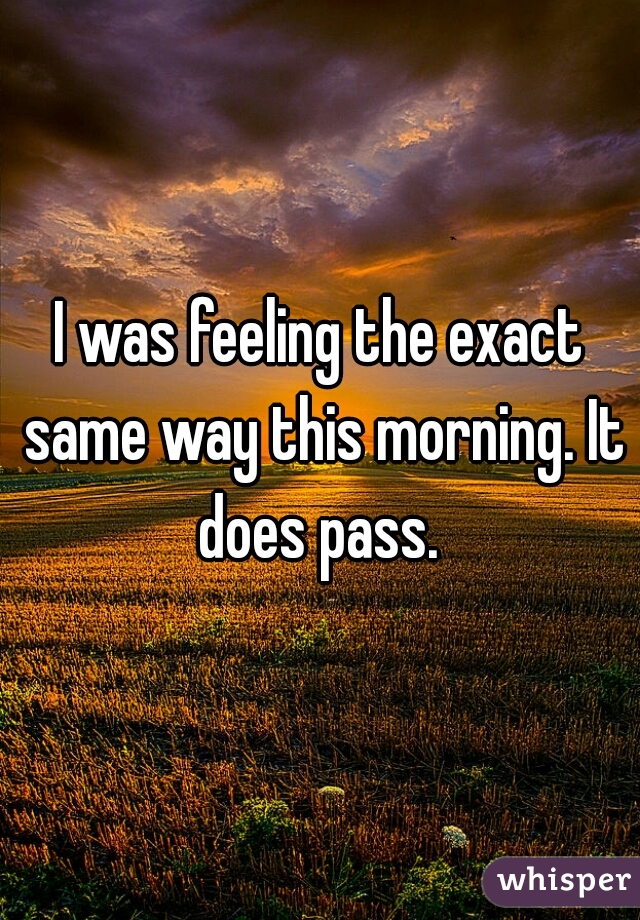 I was feeling the exact same way this morning. It does pass. 