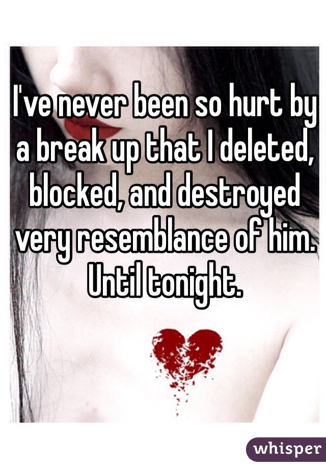 I've never been so hurt by a break up that I deleted, blocked, and destroyed very resemblance of him. 
Until tonight.