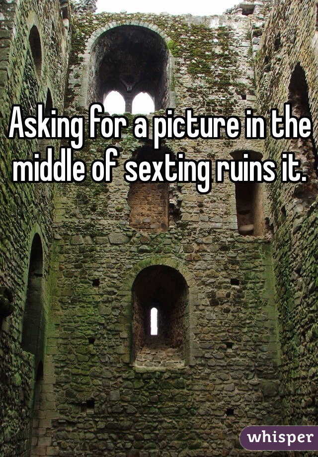 Asking for a picture in the middle of sexting ruins it. 