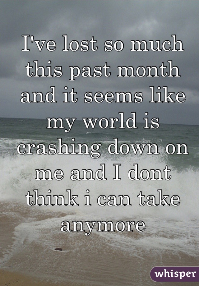 I've lost so much this past month and it seems like my world is crashing down on me and I dont think i can take anymore