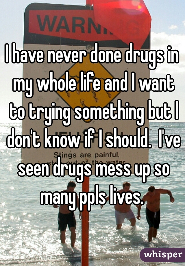I have never done drugs in my whole life and I want to trying something but I don't know if I should.  I've seen drugs mess up so many ppls lives. 