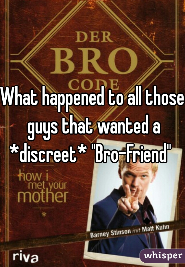 What happened to all those guys that wanted a *discreet* "Bro-Friend"  