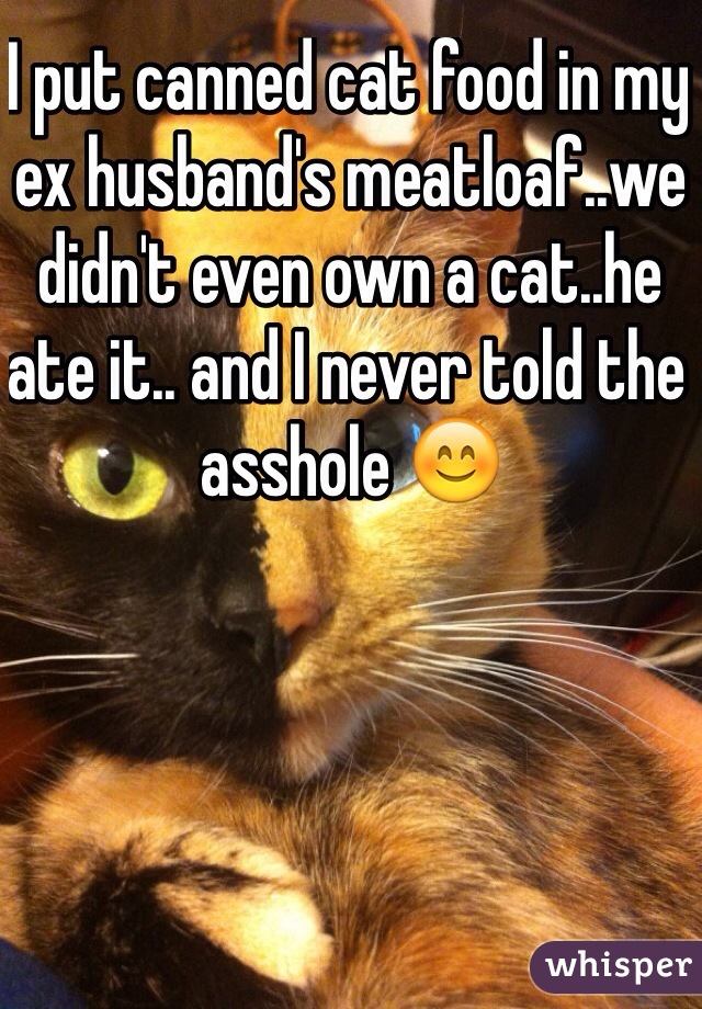 I put canned cat food in my ex husband's meatloaf..we didn't even own a cat..he ate it.. and I never told the asshole 😊