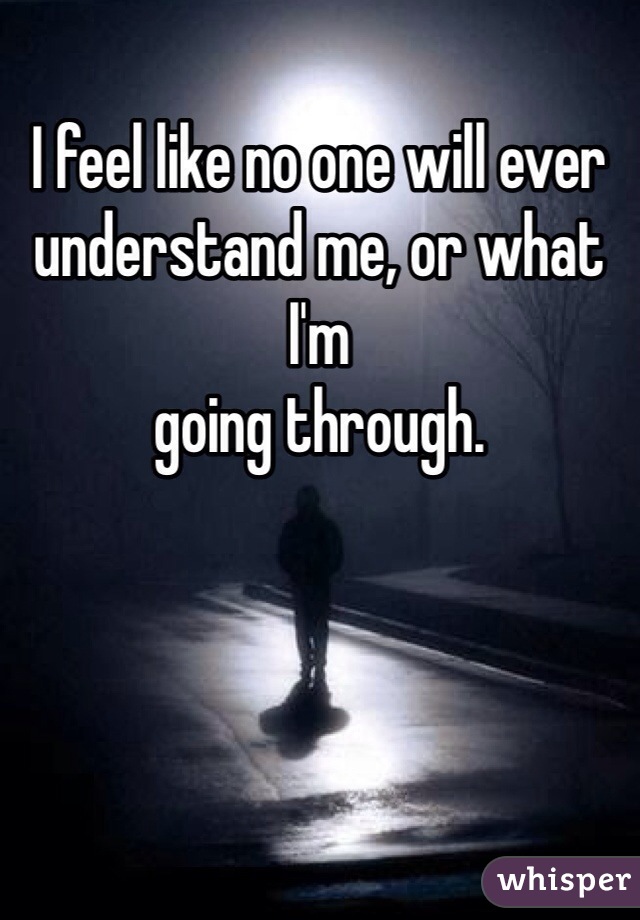 I feel like no one will ever understand me, or what I'm
going through. 