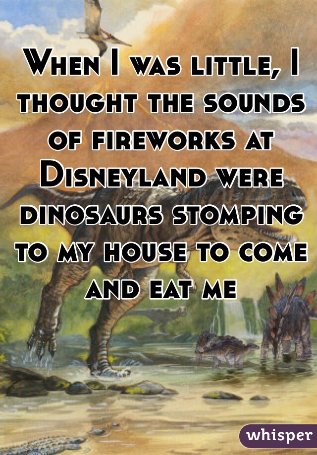 When I was little, I thought the sounds of fireworks at Disneyland were dinosaurs stomping to my house to come and eat me