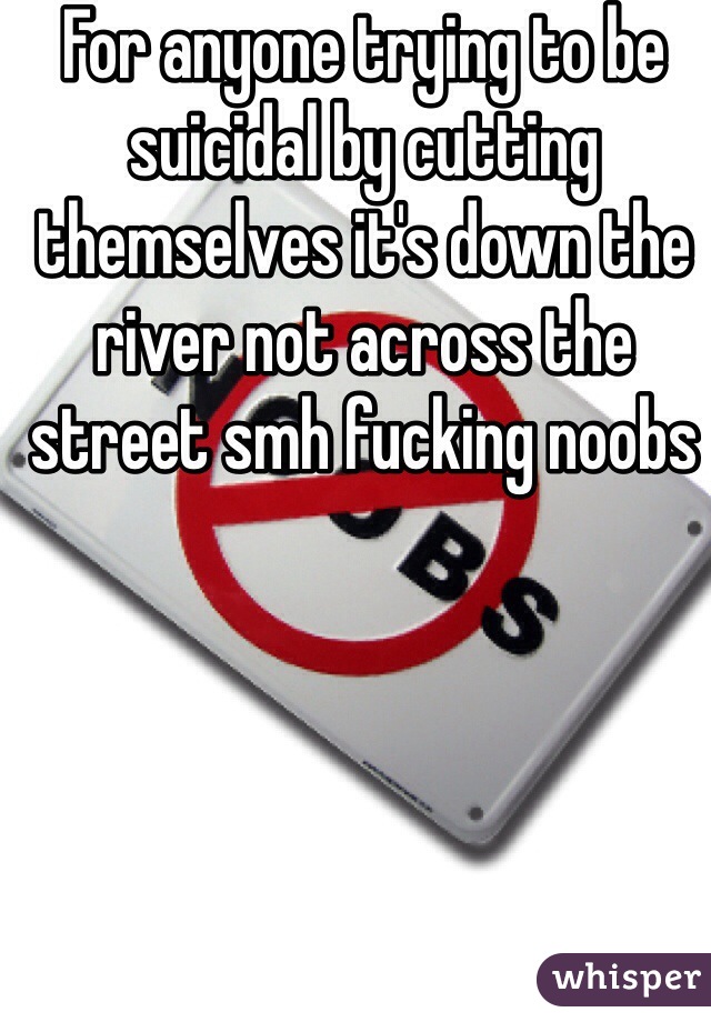 For anyone trying to be suicidal by cutting themselves it's down the river not across the street smh fucking noobs