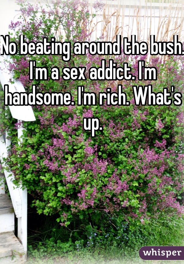 No beating around the bush. I'm a sex addict. I'm handsome. I'm rich. What's up.