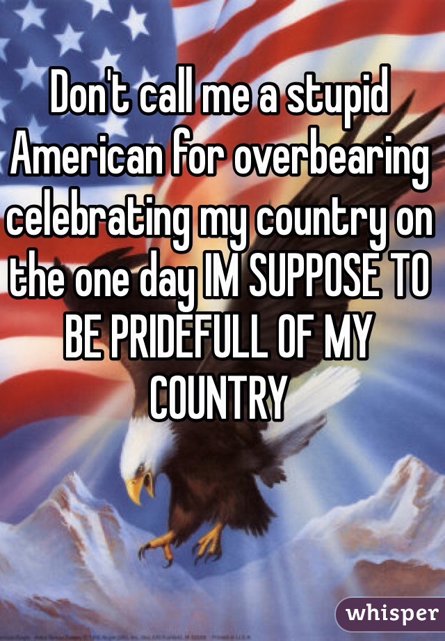 Don't call me a stupid American for overbearing celebrating my country on the one day IM SUPPOSE TO BE PRIDEFULL OF MY COUNTRY