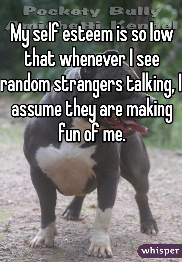 My self esteem is so low that whenever I see random strangers talking, I assume they are making fun of me.