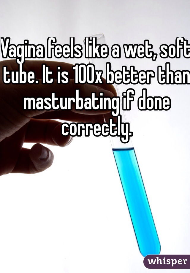 Vagina feels like a wet, soft tube. It is 100x better than masturbating if done correctly. 