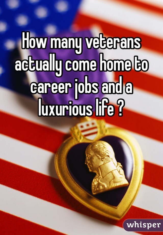 How many veterans actually come home to career jobs and a luxurious life ?