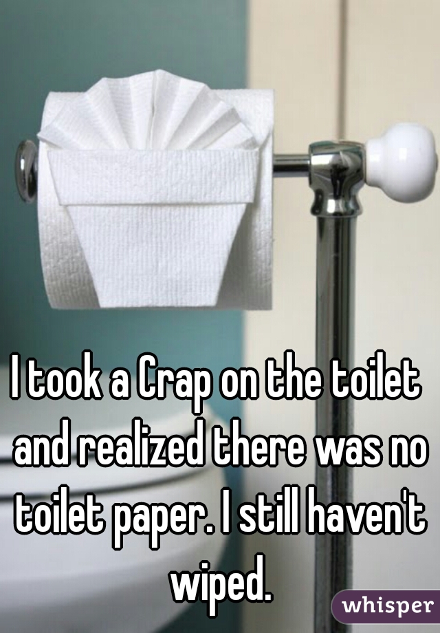 I took a Crap on the toilet and realized there was no toilet paper. I still haven't wiped.