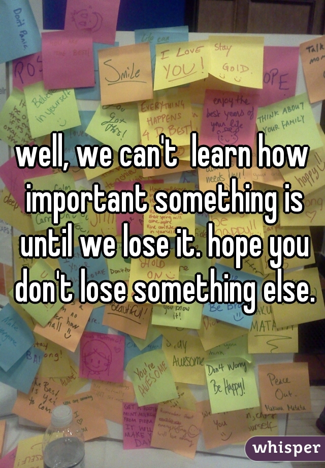 well, we can't  learn how important something is until we lose it. hope you don't lose something else.