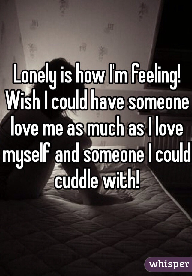 Lonely is how I'm feeling! Wish I could have someone love me as much as I love myself and someone I could cuddle with! 
