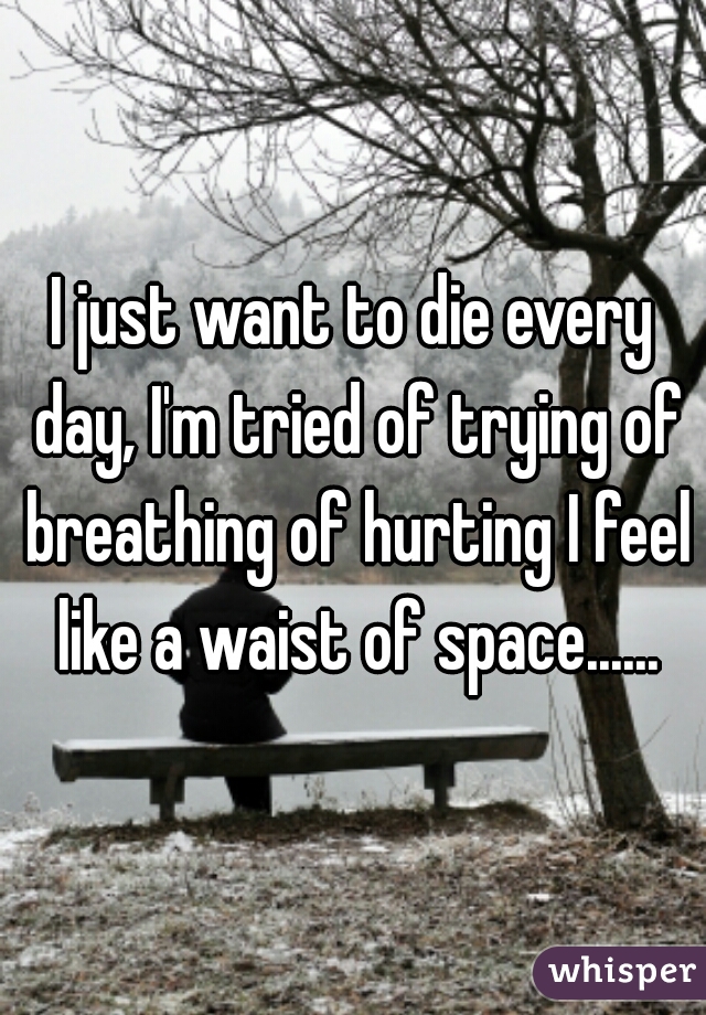 I just want to die every day, I'm tried of trying of breathing of hurting I feel like a waist of space......