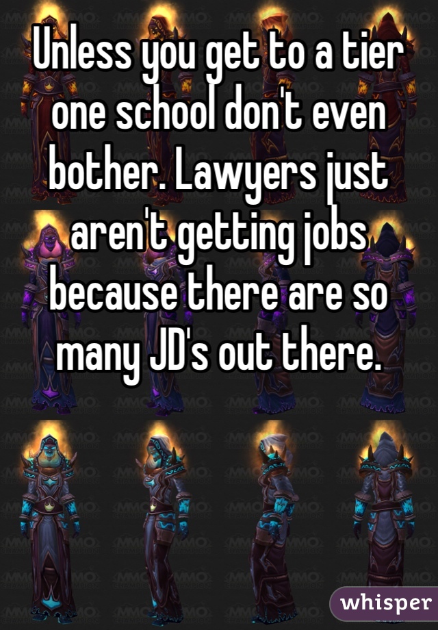 Unless you get to a tier one school don't even bother. Lawyers just aren't getting jobs because there are so many JD's out there. 