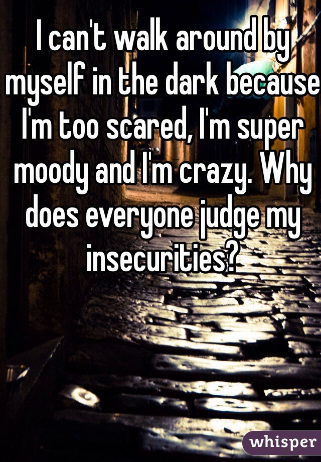 I can't walk around by myself in the dark because I'm too scared, I'm super moody and I'm crazy. Why does everyone judge my insecurities?