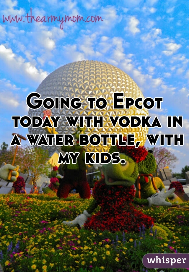 Going to Epcot today with vodka in a water bottle, with my kids.  