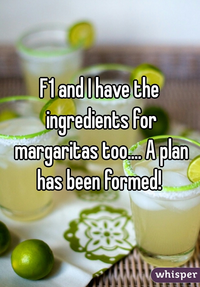 F1 and I have the ingredients for margaritas too.... A plan has been formed! 