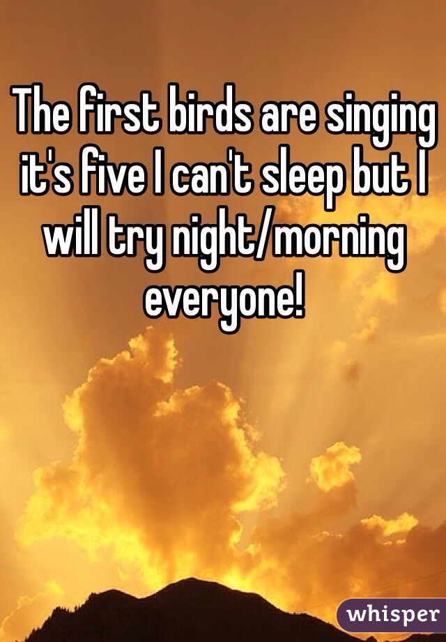 The first birds are singing it's five I can't sleep but I will try night/morning everyone!