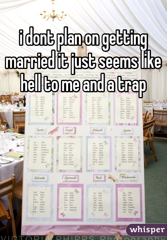 i dont plan on getting married it just seems like hell to me and a trap