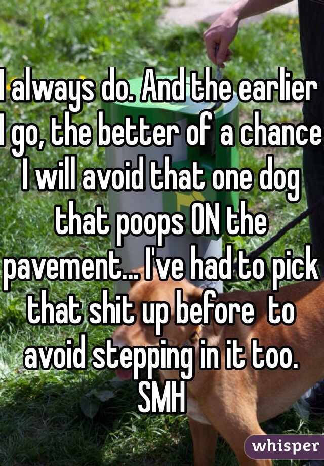 I always do. And the earlier I go, the better of a chance I will avoid that one dog that poops ON the pavement... I've had to pick that shit up before  to avoid stepping in it too. SMH