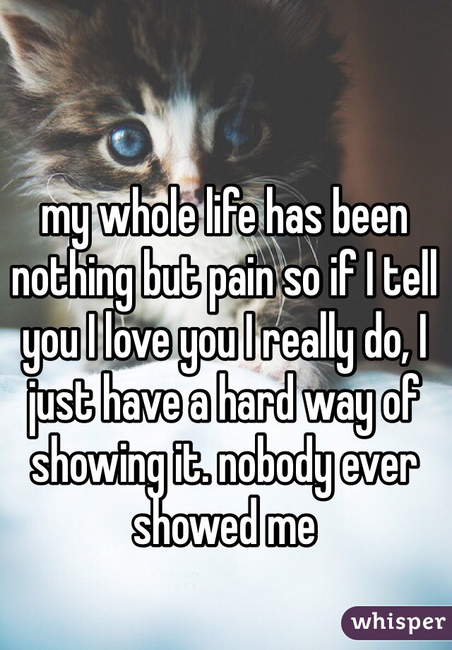 my whole life has been nothing but pain so if I tell you I love you I really do, I just have a hard way of showing it. nobody ever showed me