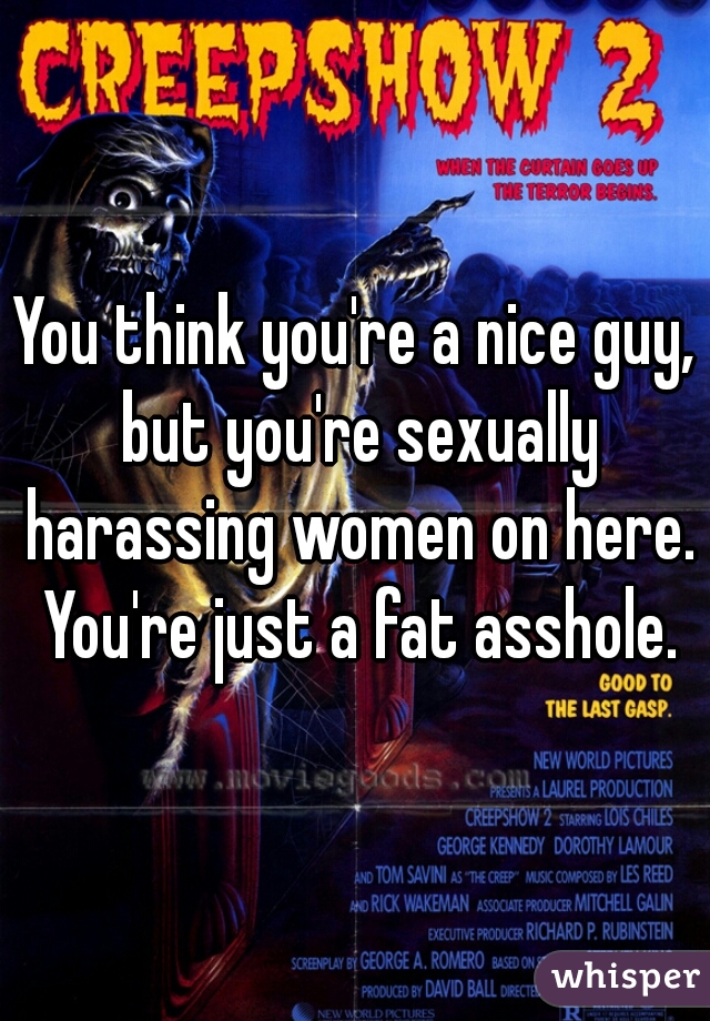 You think you're a nice guy, but you're sexually harassing women on here. You're just a fat asshole.