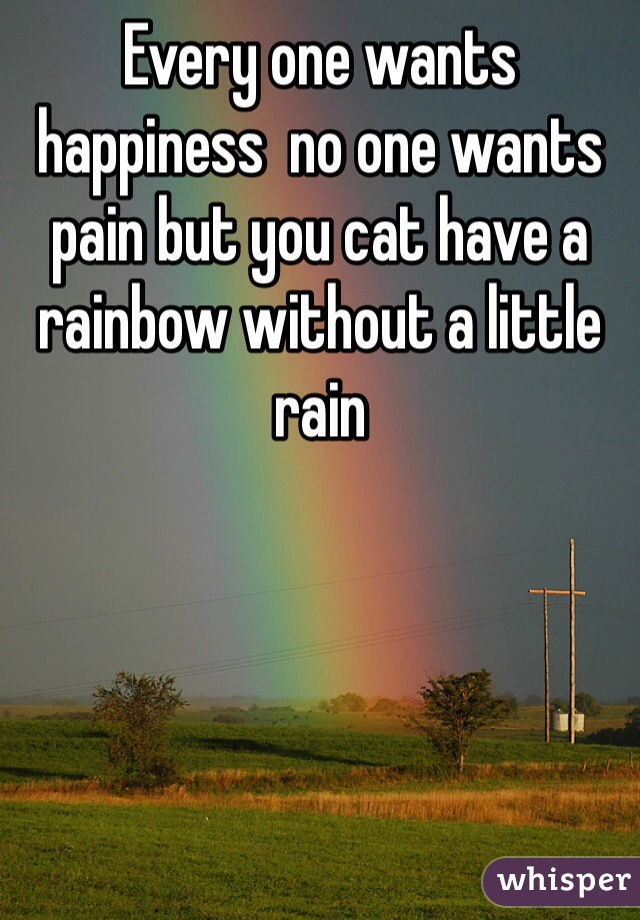 Every one wants happiness  no one wants pain but you cat have a rainbow without a little rain 