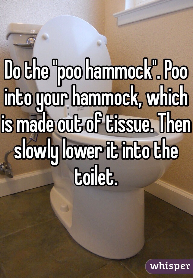 Do the "poo hammock". Poo into your hammock, which is made out of tissue. Then slowly lower it into the toilet. 