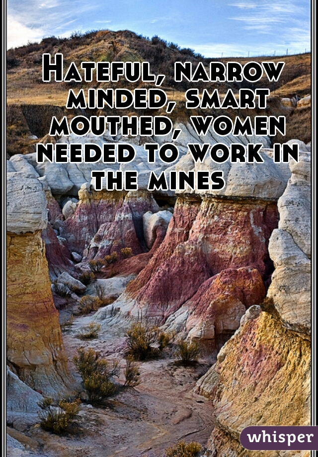 Hateful, narrow minded, smart mouthed, women needed to work in the mines  