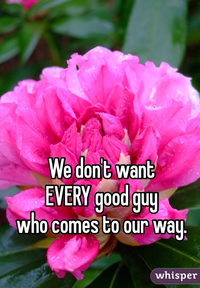 We don't want 
EVERY good guy 
who comes to our way. 