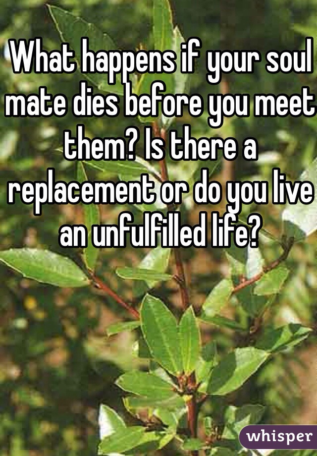 What happens if your soul mate dies before you meet them? Is there a replacement or do you live an unfulfilled life?